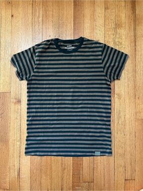 Mads Norgaard Men's Dark Green & Tan Striped T-Shirt